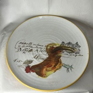 Williams Sonoma Large 15 Inches Round Made In Italy Rooster Design Yellow White